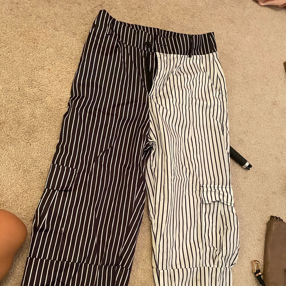 stripped opposite leg colored pants